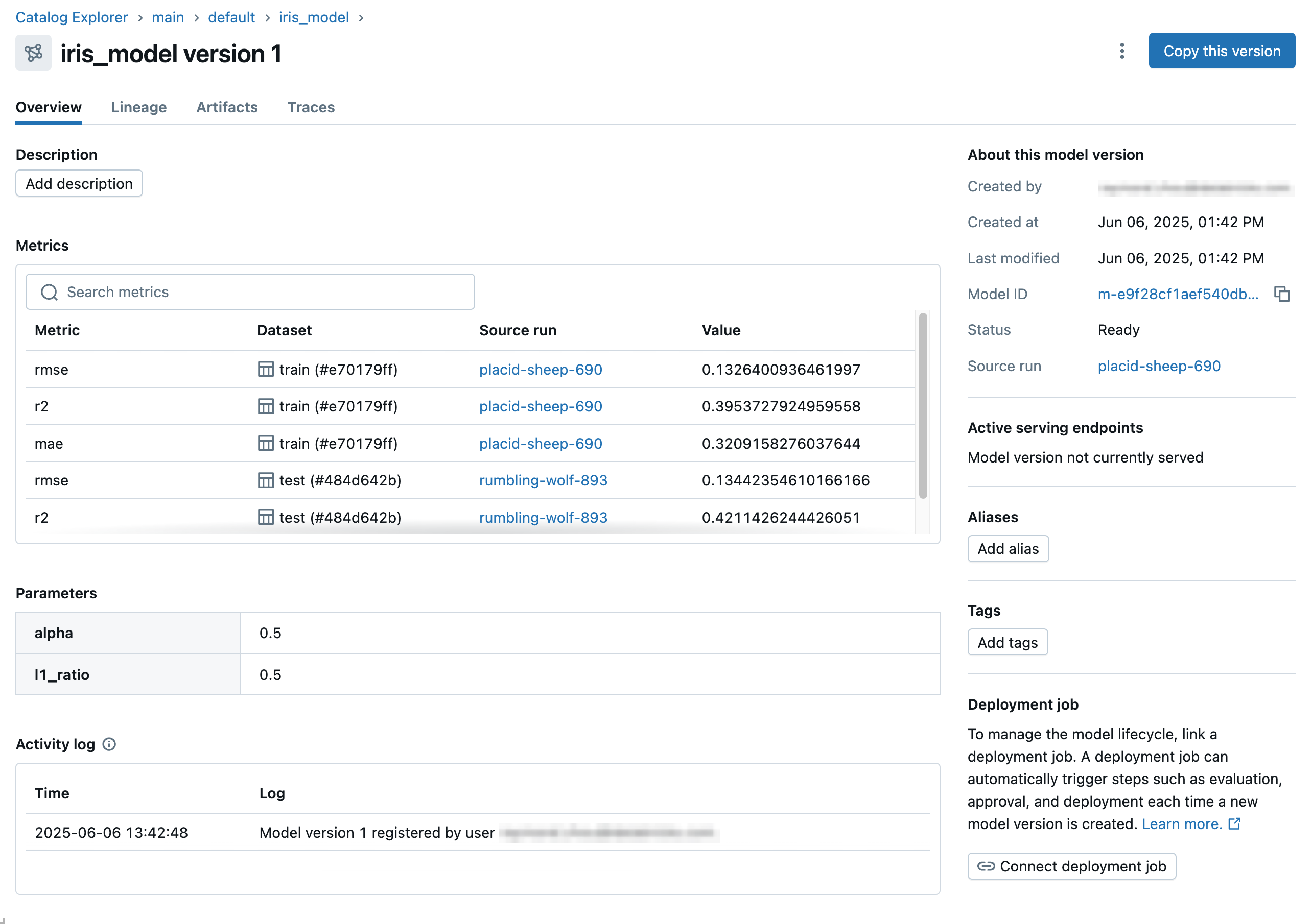 MLflow 3 model version page